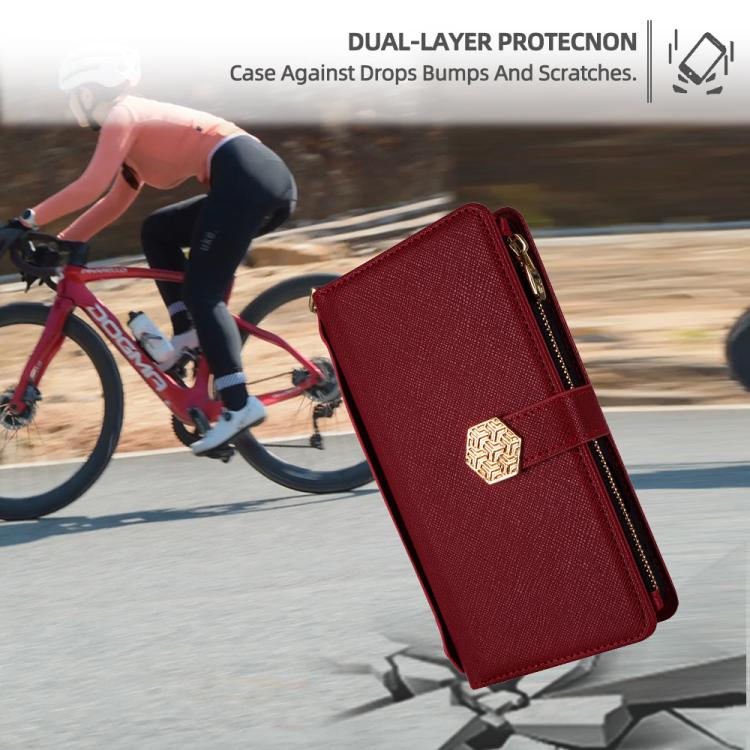 For iPhone 12 / 12 Pro Crossbody Handle Cross Texture Leather Phone Case(Red) - iPhone 12 / 12 Pro Cases by buy2fix | Online Shopping UK | buy2fix