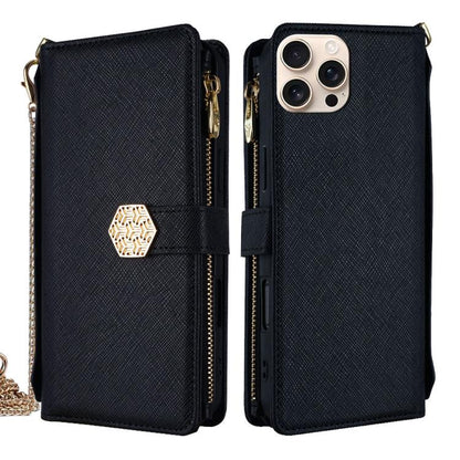 For iPhone 12 Pro Max Crossbody Handle Cross Texture Leather Phone Case(Black) - iPhone 12 Pro Max Cases by buy2fix | Online Shopping UK | buy2fix