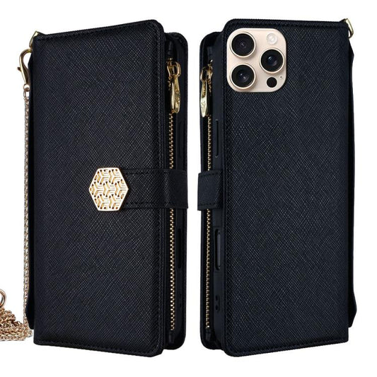 For iPhone 12 Pro Max Crossbody Handle Cross Texture Leather Phone Case(Black) - iPhone 12 Pro Max Cases by buy2fix | Online Shopping UK | buy2fix