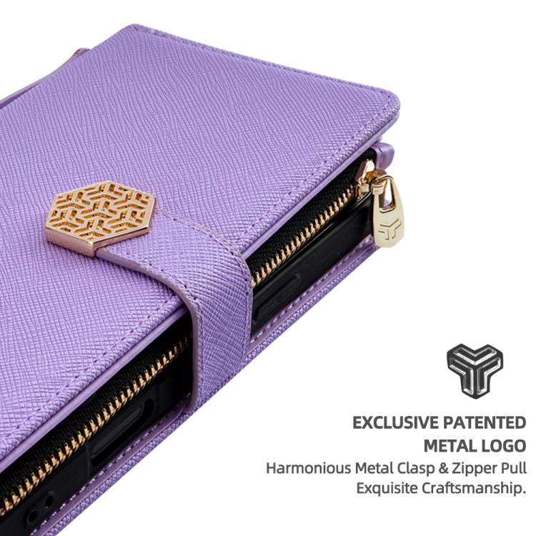 For iPhone 13 Pro Crossbody Handle Cross Texture Leather Phone Case(Purple) - iPhone 13 Pro Cases by buy2fix | Online Shopping UK | buy2fix