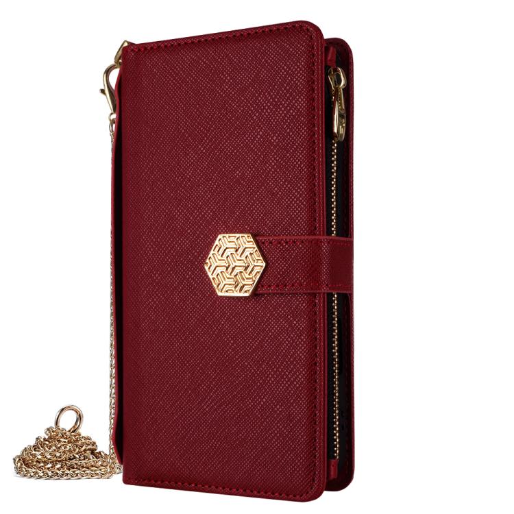 For iPhone 13 Pro Crossbody Handle Cross Texture Leather Phone Case(Red) - iPhone 13 Pro Cases by buy2fix | Online Shopping UK | buy2fix