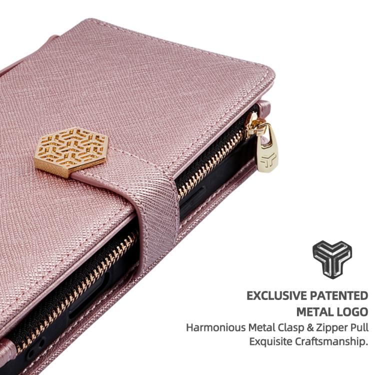 For iPhone 14 Pro Crossbody Handle Cross Texture Leather Phone Case(Rose Gold) - iPhone 14 Pro Cases by buy2fix | Online Shopping UK | buy2fix