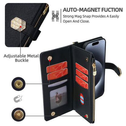 For iPhone 14 Pro Max Crossbody Handle Cross Texture Leather Phone Case(Black) - iPhone 14 Pro Max Cases by buy2fix | Online Shopping UK | buy2fix