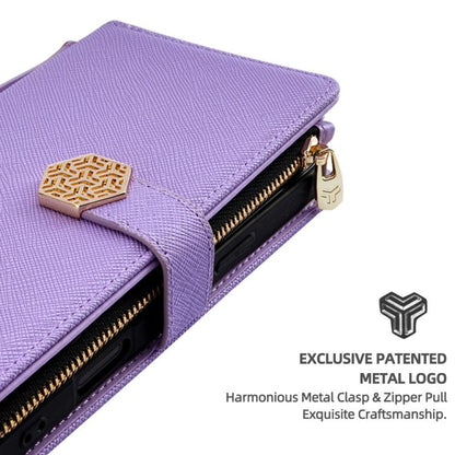 For iPhone 14 Pro Max Crossbody Handle Cross Texture Leather Phone Case(Purple) - iPhone 14 Pro Max Cases by buy2fix | Online Shopping UK | buy2fix