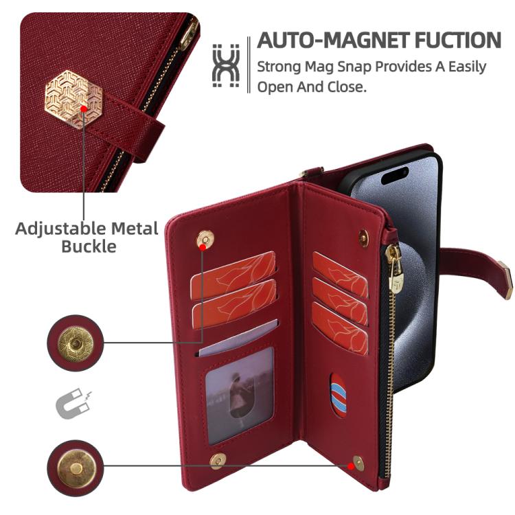 For iPhone 15 Pro Crossbody Handle Cross Texture Leather Phone Case(Red) - iPhone 15 Pro Cases by buy2fix | Online Shopping UK | buy2fix