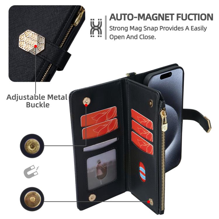 For iPhone 15 Pro Max Crossbody Handle Cross Texture Leather Phone Case(Black) - iPhone 15 Pro Max Cases by buy2fix | Online Shopping UK | buy2fix