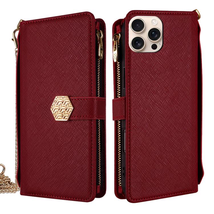 For iPhone 16 Pro Crossbody Handle Cross Texture Leather Phone Case(Red) - iPhone 16 Pro Cases by buy2fix | Online Shopping UK | buy2fix