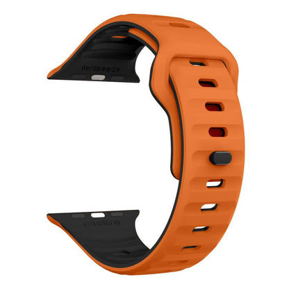 For Apple Watch 46mm / 49mm / 45mm / 44mm Kalebol Wave Reverse Buckle Two-color Silicone Strap(Orange Black) - Watch Bands by Kalebol | Online Shopping UK | buy2fix