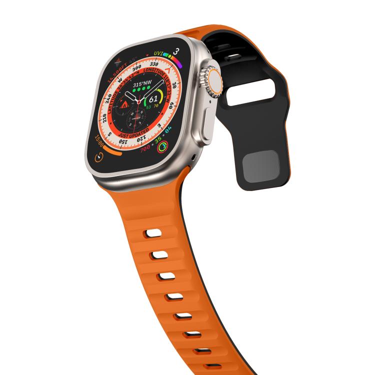 For Apple Watch 46mm / 49mm / 45mm / 44mm Kalebol Wave Reverse Buckle Two-color Silicone Strap(Orange Black) - Watch Bands by Kalebol | Online Shopping UK | buy2fix