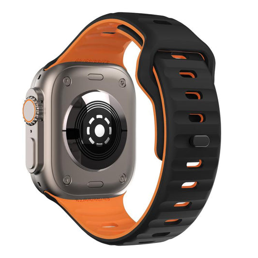 For Apple Watch 46mm / 49mm / 45mm / 44mm Kalebol Wave Reverse Buckle Two-color Silicone Strap(Black Orange) - Watch Bands by Kalebol | Online Shopping UK | buy2fix