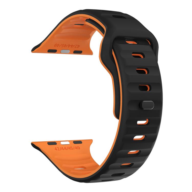 For Apple Watch 46mm / 49mm / 45mm / 44mm Kalebol Wave Reverse Buckle Two-color Silicone Strap(Black Orange) - Watch Bands by Kalebol | Online Shopping UK | buy2fix