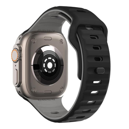 For Apple Watch 46mm / 49mm / 45mm / 44mm Kalebol Wave Reverse Buckle Two-color Silicone Strap(Black Grey) - Watch Bands by Kalebol | Online Shopping UK | buy2fix