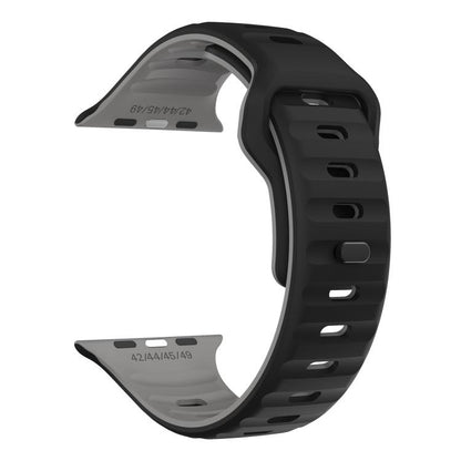 For Apple Watch 46mm / 49mm / 45mm / 44mm Kalebol Wave Reverse Buckle Two-color Silicone Strap(Black Grey) - Watch Bands by Kalebol | Online Shopping UK | buy2fix