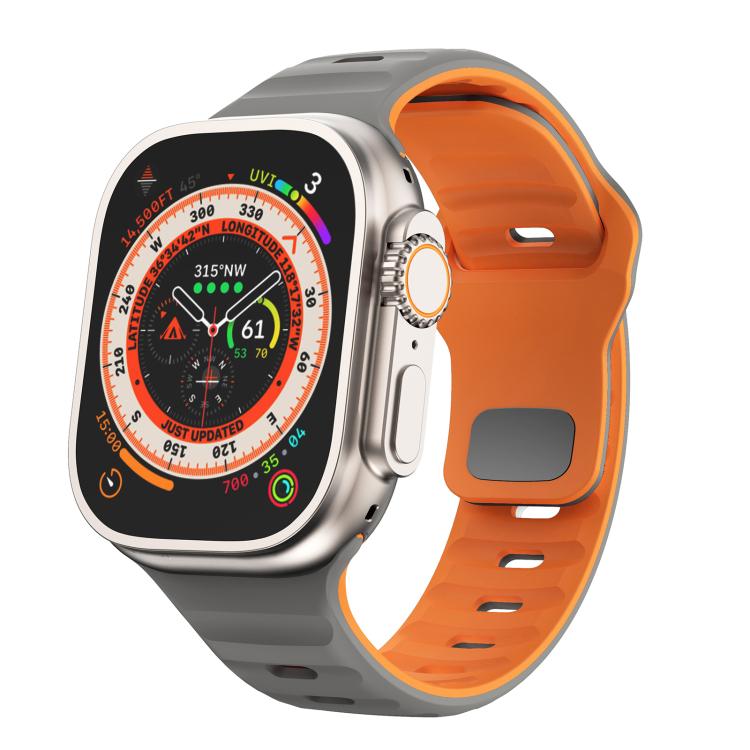 For Apple Watch 46mm / 49mm / 45mm / 44mm Kalebol Wave Reverse Buckle Two-color Silicone Strap(Space Grey Orange) - Watch Bands by Kalebol | Online Shopping UK | buy2fix