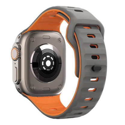 For Apple Watch 46mm / 49mm / 45mm / 44mm Kalebol Wave Reverse Buckle Two-color Silicone Strap(Space Grey Orange) - Watch Bands by Kalebol | Online Shopping UK | buy2fix