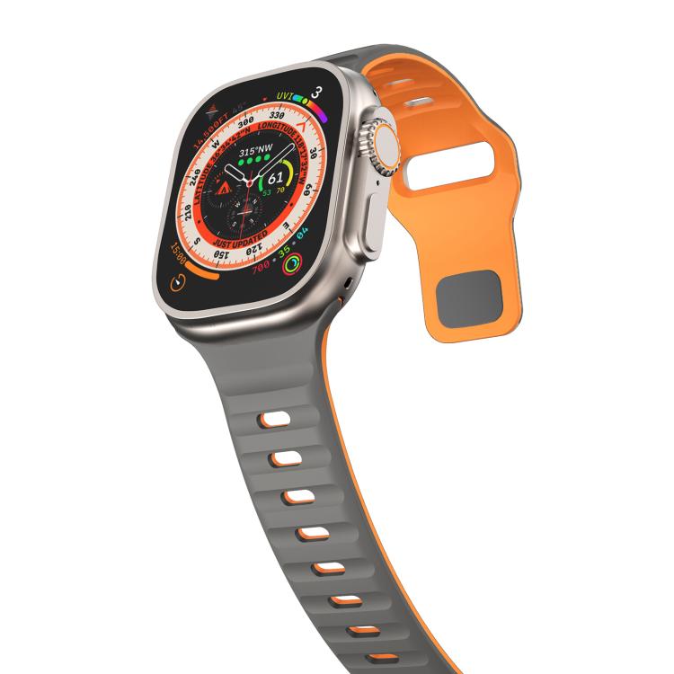 For Apple Watch 46mm / 49mm / 45mm / 44mm Kalebol Wave Reverse Buckle Two-color Silicone Strap(Space Grey Orange) - Watch Bands by Kalebol | Online Shopping UK | buy2fix