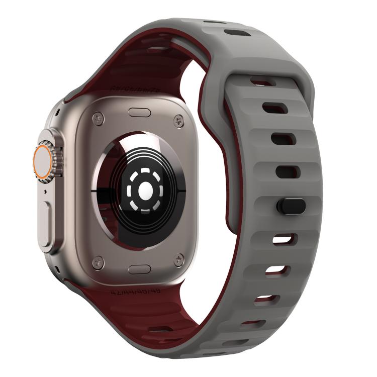 For Apple Watch 46mm / 49mm / 45mm / 44mm Kalebol Wave Reverse Buckle Two-color Silicone Strap(Space Grey Wine Red) - Watch Bands by Kalebol | Online Shopping UK | buy2fix