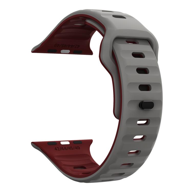 For Apple Watch 46mm / 49mm / 45mm / 44mm Kalebol Wave Reverse Buckle Two-color Silicone Strap(Space Grey Wine Red) - Watch Bands by Kalebol | Online Shopping UK | buy2fix