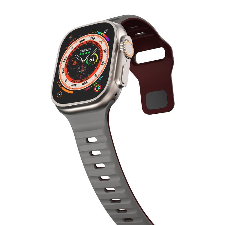 For Apple Watch 46mm / 49mm / 45mm / 44mm Kalebol Wave Reverse Buckle Two-color Silicone Strap(Space Grey Wine Red) - Watch Bands by Kalebol | Online Shopping UK | buy2fix