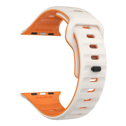 For Apple Watch 46mm / 49mm / 45mm / 44mm Kalebol Wave Reverse Buckle Two-color Silicone Strap(Starlight Orange) - Watch Bands by Kalebol | Online Shopping UK | buy2fix