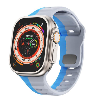 For Apple Watch 46mm / 49mm / 45mm / 44mm Kalebol Wave Reverse Buckle Two-color Silicone Strap(Wild Path Grey Blue) - Watch Bands by Kalebol | Online Shopping UK | buy2fix