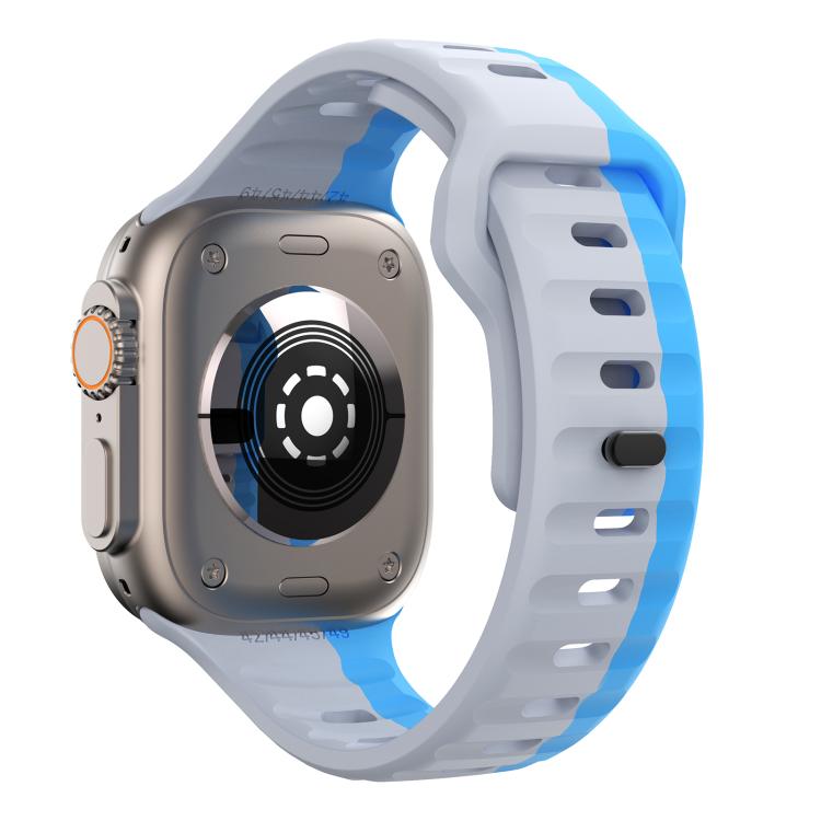 For Apple Watch 46mm / 49mm / 45mm / 44mm Kalebol Wave Reverse Buckle Two-color Silicone Strap(Wild Path Grey Blue) - Watch Bands by Kalebol | Online Shopping UK | buy2fix