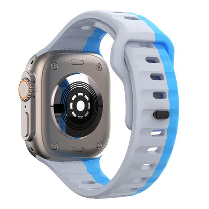 For Apple Watch 46mm / 49mm / 45mm / 44mm Kalebol Wave Reverse Buckle Two-color Silicone Strap(Wild Path Grey Blue) - Watch Bands by Kalebol | Online Shopping UK | buy2fix