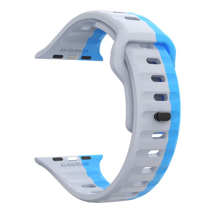 For Apple Watch 46mm / 49mm / 45mm / 44mm Kalebol Wave Reverse Buckle Two-color Silicone Strap(Wild Path Grey Blue) - Watch Bands by Kalebol | Online Shopping UK | buy2fix