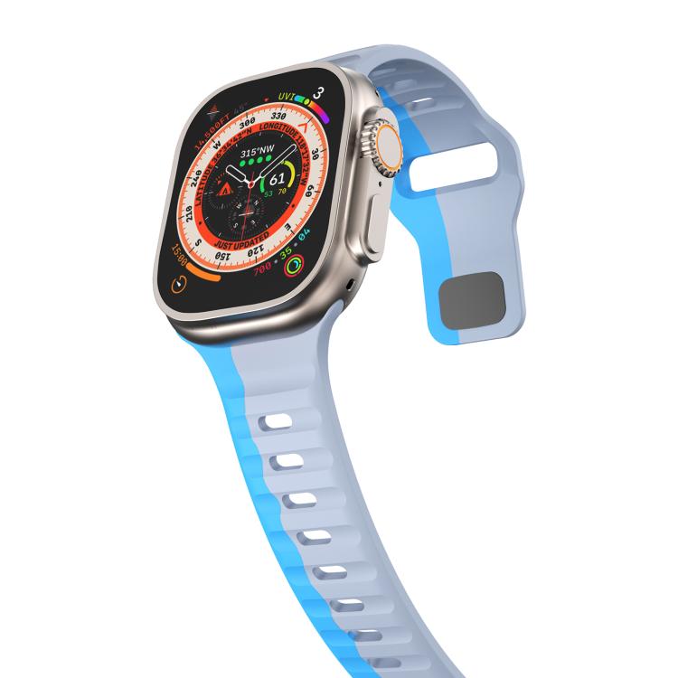 For Apple Watch 46mm / 49mm / 45mm / 44mm Kalebol Wave Reverse Buckle Two-color Silicone Strap(Wild Path Grey Blue) - Watch Bands by Kalebol | Online Shopping UK | buy2fix