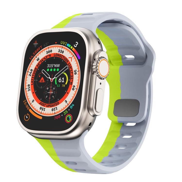 For Apple Watch 46mm / 49mm / 45mm / 44mm Kalebol Wave Reverse Buckle Two-color Silicone Strap(Wild Path Grey Green) - Watch Bands by Kalebol | Online Shopping UK | buy2fix