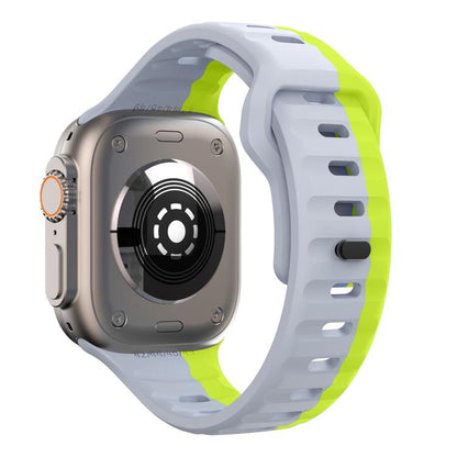 For Apple Watch 46mm / 49mm / 45mm / 44mm Kalebol Wave Reverse Buckle Two-color Silicone Strap(Wild Path Grey Green) - Watch Bands by Kalebol | Online Shopping UK | buy2fix