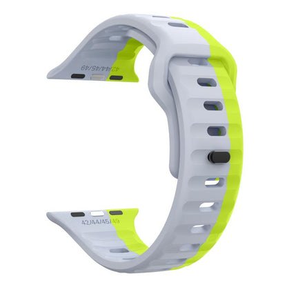 For Apple Watch 46mm / 49mm / 45mm / 44mm Kalebol Wave Reverse Buckle Two-color Silicone Strap(Wild Path Grey Green) - Watch Bands by Kalebol | Online Shopping UK | buy2fix