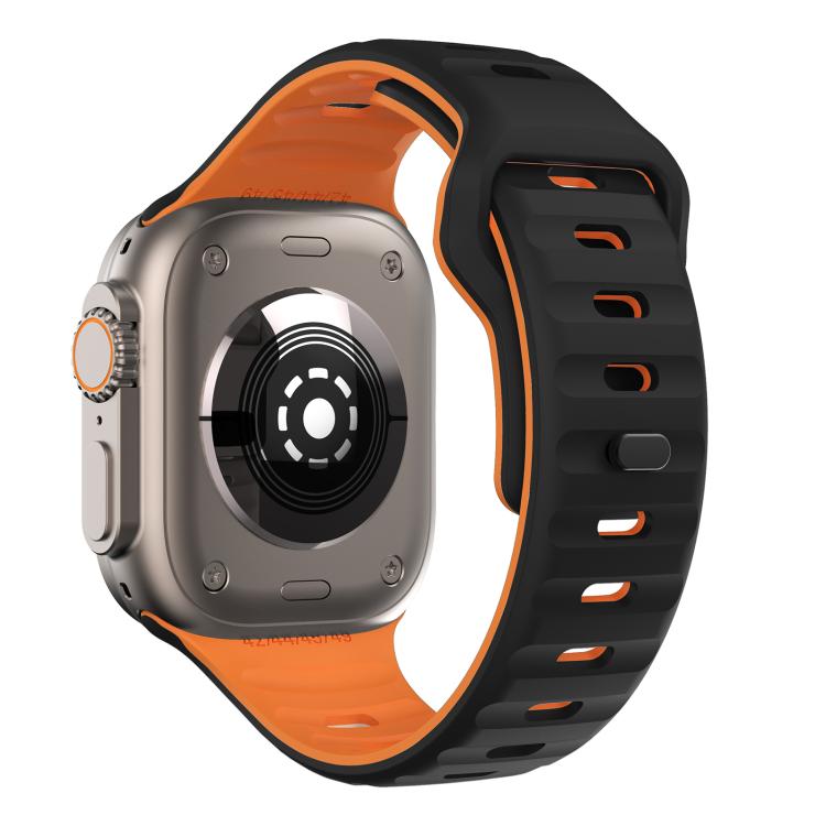 For Apple Watch 42mm / 41mm / 40mm / 38mm Kalebol Wave Reverse Buckle Two-color Silicone Strap(Black Orange) - Watch Bands by Kalebol | Online Shopping UK | buy2fix