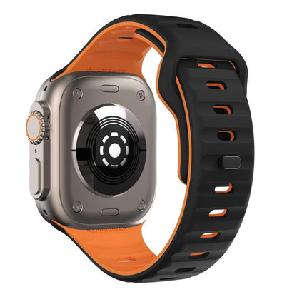 For Apple Watch 42mm / 41mm / 40mm / 38mm Kalebol Wave Reverse Buckle Two-color Silicone Strap(Black Orange) - Watch Bands by Kalebol | Online Shopping UK | buy2fix