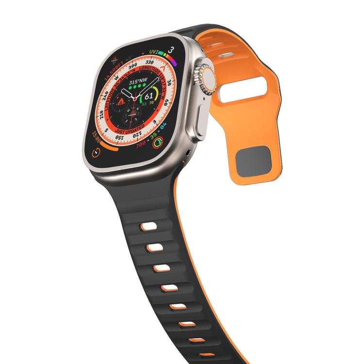 For Apple Watch 42mm / 41mm / 40mm / 38mm Kalebol Wave Reverse Buckle Two-color Silicone Strap(Black Orange) - Watch Bands by Kalebol | Online Shopping UK | buy2fix