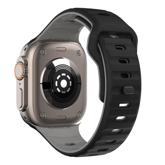 For Apple Watch 42mm / 41mm / 40mm / 38mm Kalebol Wave Reverse Buckle Two-color Silicone Strap(Black Grey) - Watch Bands by Kalebol | Online Shopping UK | buy2fix