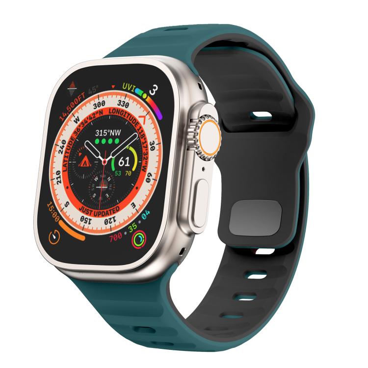For Apple Watch 42mm / 41mm / 40mm / 38mm Kalebol Wave Reverse Buckle Two-color Silicone Strap(Dark Green Black) - Watch Bands by Kalebol | Online Shopping UK | buy2fix