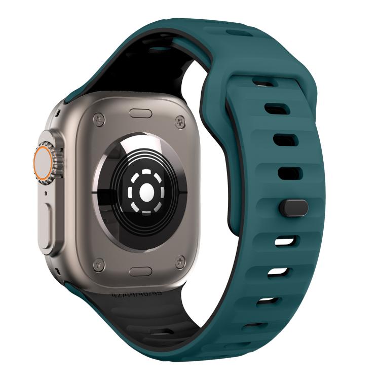 For Apple Watch 42mm / 41mm / 40mm / 38mm Kalebol Wave Reverse Buckle Two-color Silicone Strap(Dark Green Black) - Watch Bands by Kalebol | Online Shopping UK | buy2fix