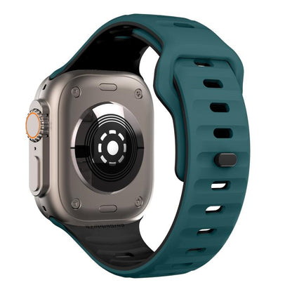 For Apple Watch 42mm / 41mm / 40mm / 38mm Kalebol Wave Reverse Buckle Two-color Silicone Strap(Dark Green Black) - Watch Bands by Kalebol | Online Shopping UK | buy2fix