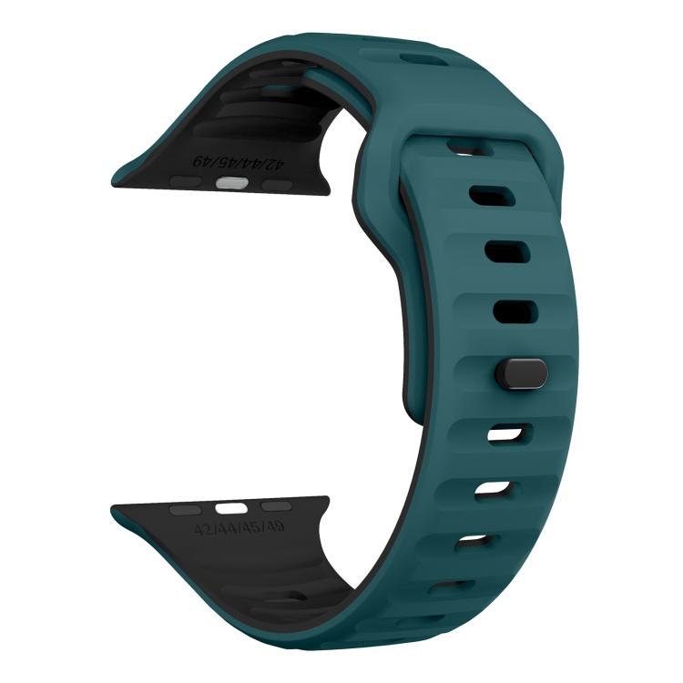 For Apple Watch 42mm / 41mm / 40mm / 38mm Kalebol Wave Reverse Buckle Two-color Silicone Strap(Dark Green Black) - Watch Bands by Kalebol | Online Shopping UK | buy2fix