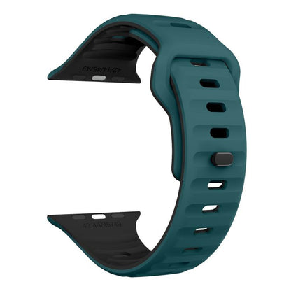 For Apple Watch 42mm / 41mm / 40mm / 38mm Kalebol Wave Reverse Buckle Two-color Silicone Strap(Dark Green Black) - Watch Bands by Kalebol | Online Shopping UK | buy2fix