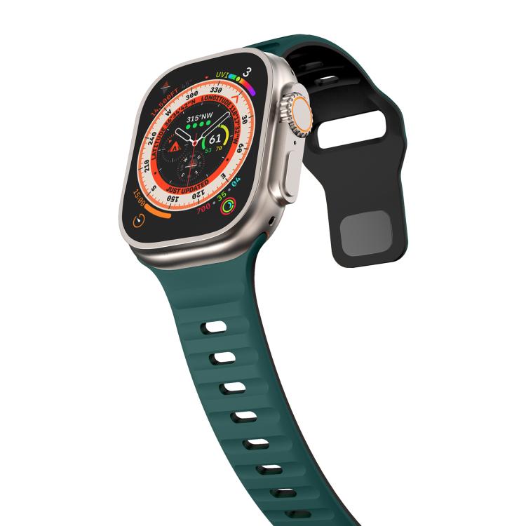 For Apple Watch 42mm / 41mm / 40mm / 38mm Kalebol Wave Reverse Buckle Two-color Silicone Strap(Dark Green Black) - Watch Bands by Kalebol | Online Shopping UK | buy2fix