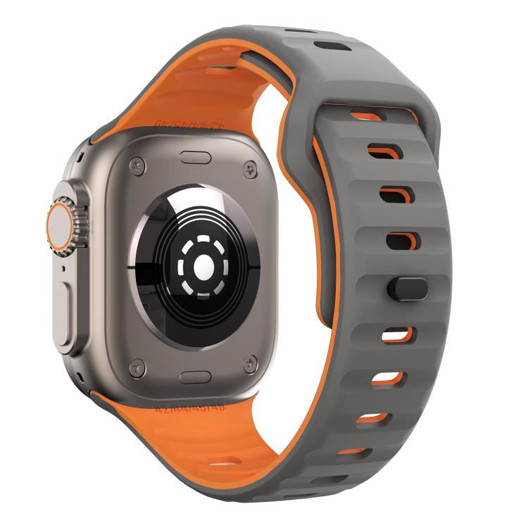 For Apple Watch 42mm / 41mm / 40mm / 38mm Kalebol Wave Reverse Buckle Two-color Silicone Strap(Space Grey Orange) - Watch Bands by Kalebol | Online Shopping UK | buy2fix