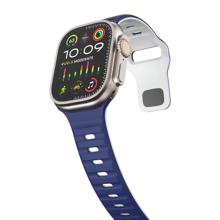 For Apple Watch 42mm / 41mm / 40mm / 38mm Kalebol Wave Reverse Buckle Two-color Silicone Strap(Midnight Blue White) - Watch Bands by Kalebol | Online Shopping UK | buy2fix