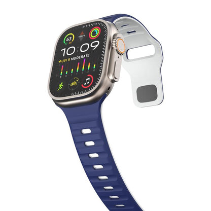 For Apple Watch 42mm / 41mm / 40mm / 38mm Kalebol Wave Reverse Buckle Two-color Silicone Strap(Midnight Blue White) - Watch Bands by Kalebol | Online Shopping UK | buy2fix
