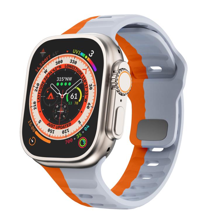 For Apple Watch 42mm / 41mm / 40mm / 38mm Kalebol Wave Reverse Buckle Two-color Silicone Strap(Wild Path Grey Orange) - Watch Bands by Kalebol | Online Shopping UK | buy2fix