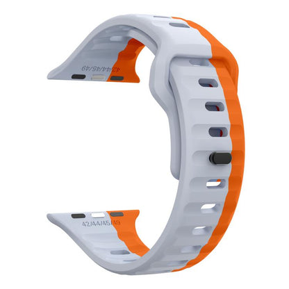 For Apple Watch 42mm / 41mm / 40mm / 38mm Kalebol Wave Reverse Buckle Two-color Silicone Strap(Wild Path Grey Orange) - Watch Bands by Kalebol | Online Shopping UK | buy2fix
