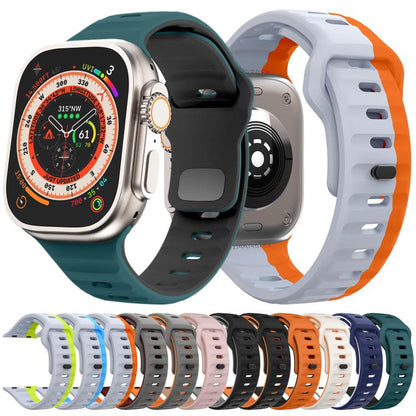 For Apple Watch 42mm / 41mm / 40mm / 38mm Kalebol Wave Reverse Buckle Two-color Silicone Strap(Dark Green Black) - Watch Bands by Kalebol | Online Shopping UK | buy2fix