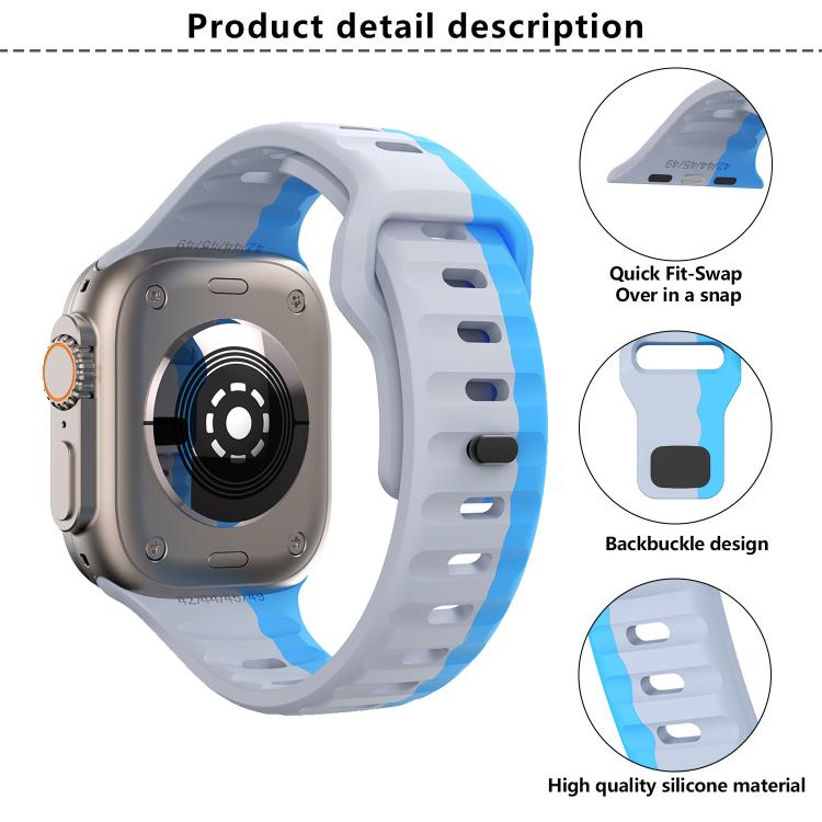 For Apple Watch 46mm / 49mm / 45mm / 44mm Kalebol Wave Reverse Buckle Two-color Silicone Strap(Orange Black) - Watch Bands by Kalebol | Online Shopping UK | buy2fix