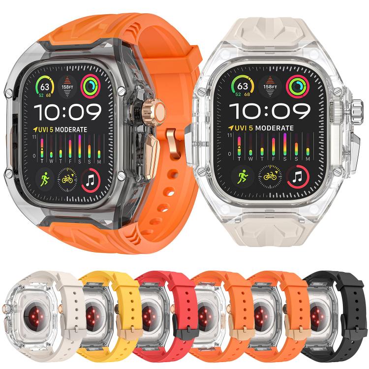 For Apple Watch 46mm / 45mm / 44mm / 42mm Kalebol Glacier Integrated Transparent Silicone Strap(Orange Transparent Black) - Watch Bands by Kalebol | Online Shopping UK | buy2fix
